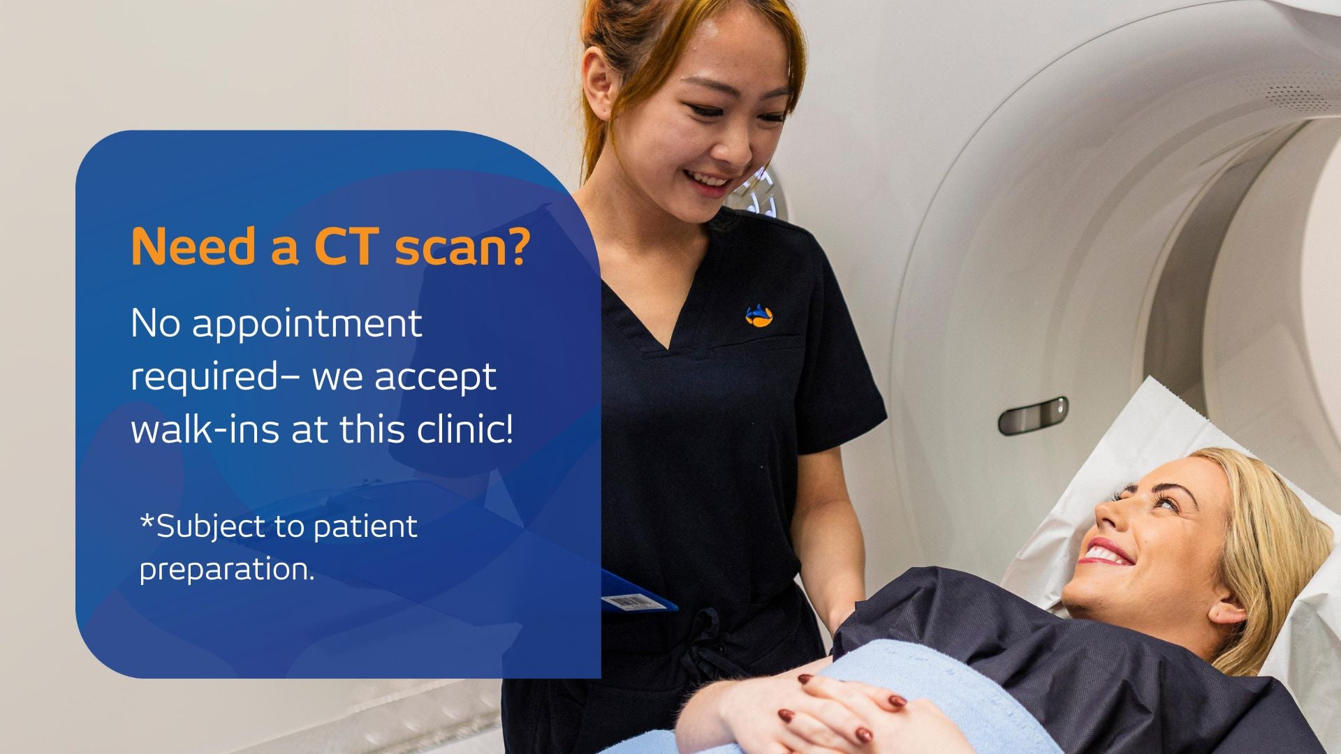 No appointment required for CT scan at I-MED Radiology – we accept walk-ins at this clinic!