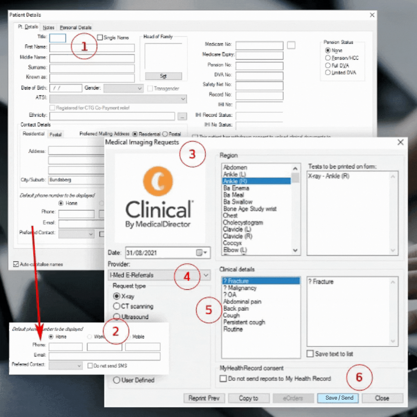 Animated gif demonstrating how to send a test e-Referral to I-MED