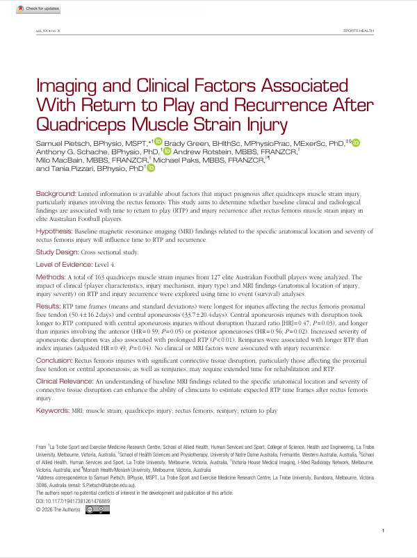Imaging and Clinical Factors Associated With Return to Play