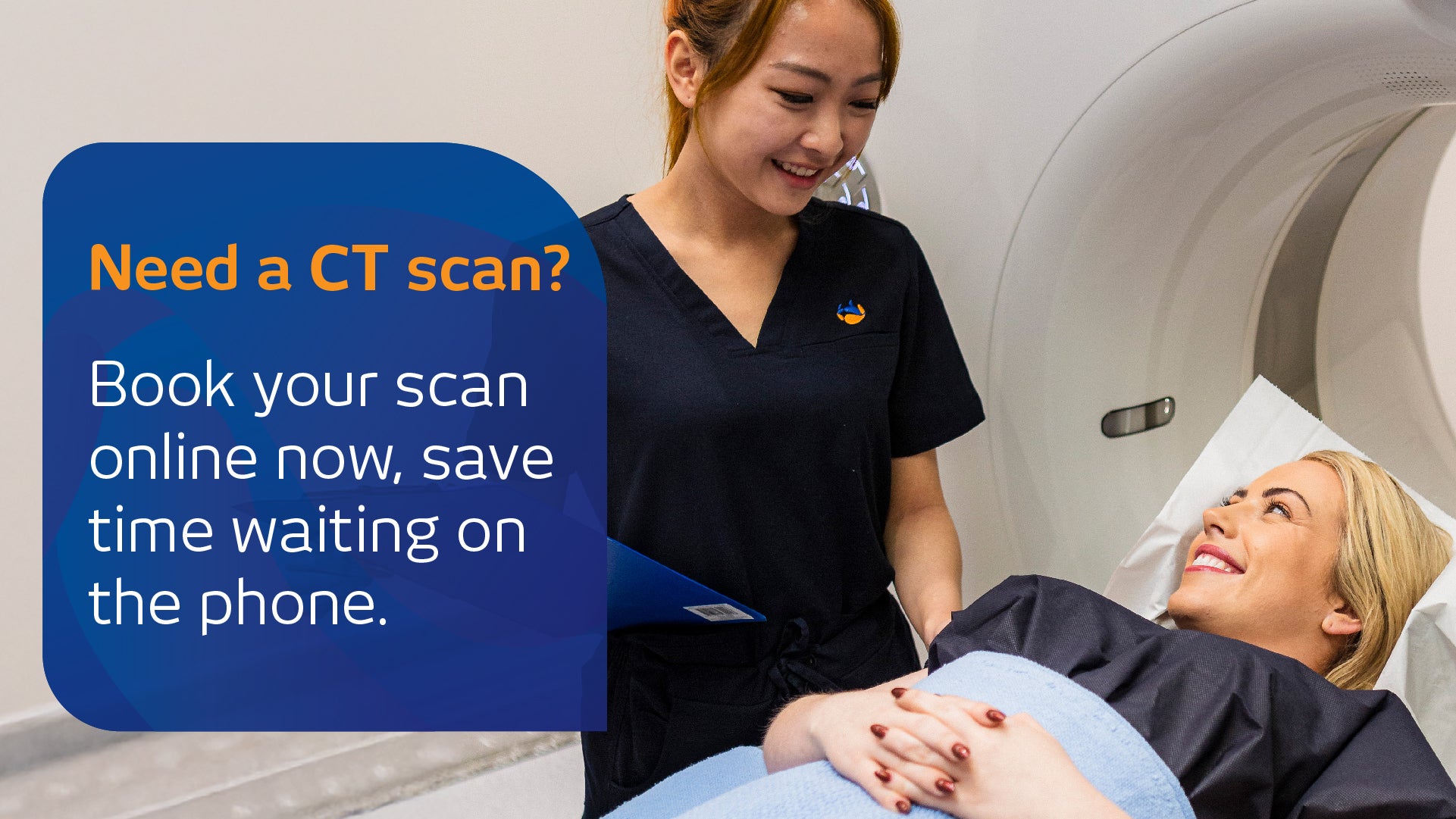 I-MED Radiology technician assisting patient with a CT scan 