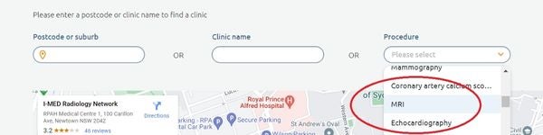Use find a clinic to search modality