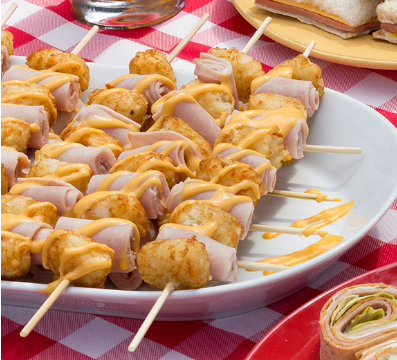 Tater Tot and Ham Skewers