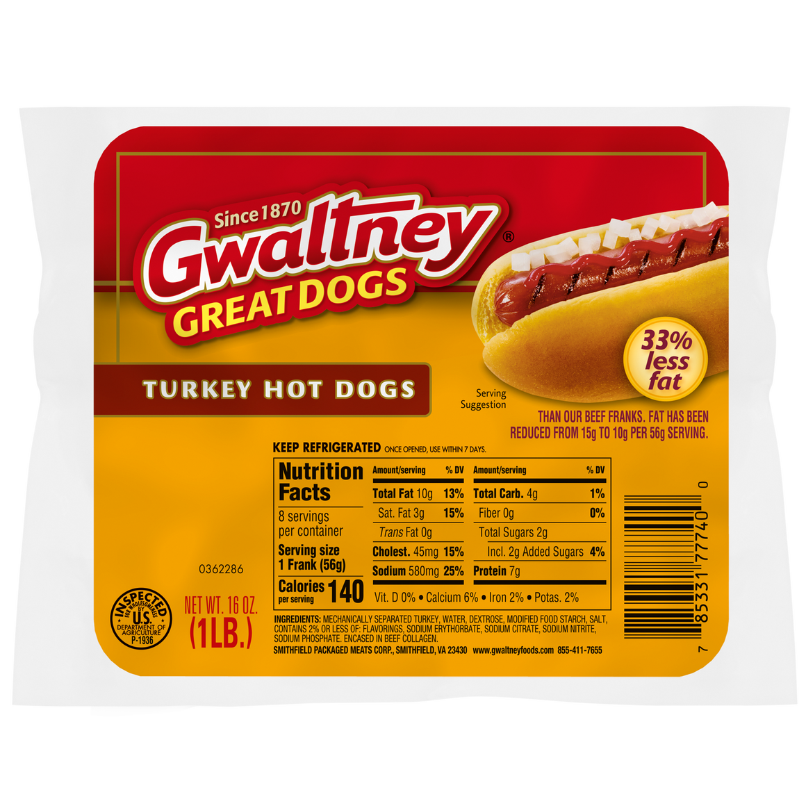 Turkey Hot Dogs 16oz.
