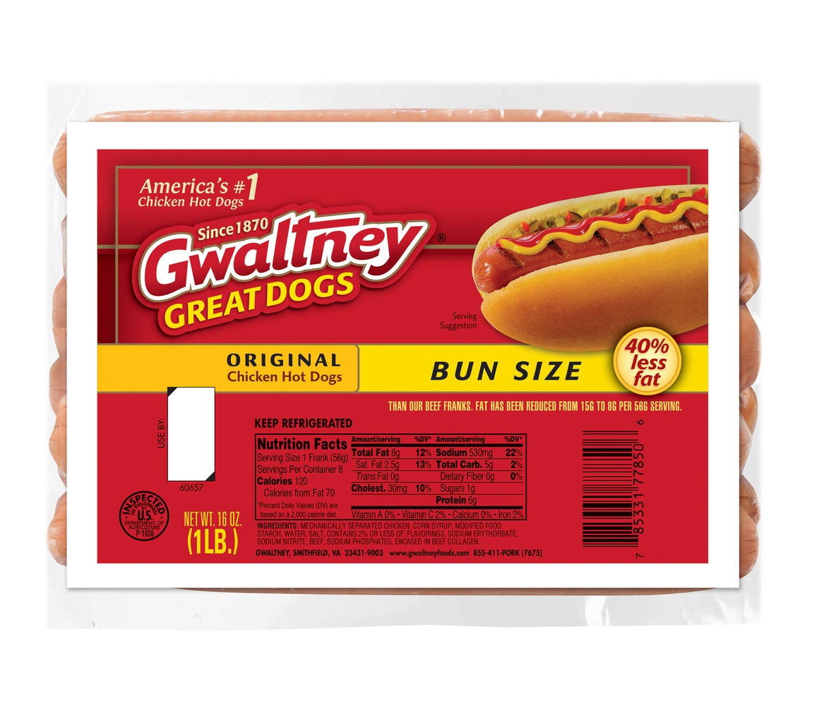 Bun Length Original Chicken Hot Dogs 16oz.