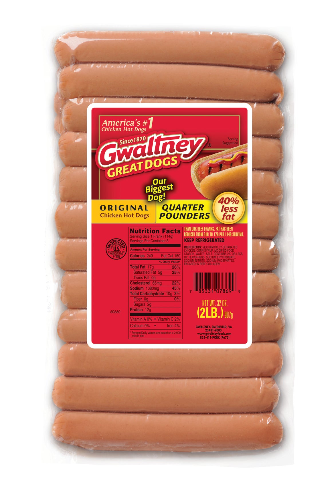 Quarter Pound Original Chicken Hot Dogs 32oz.