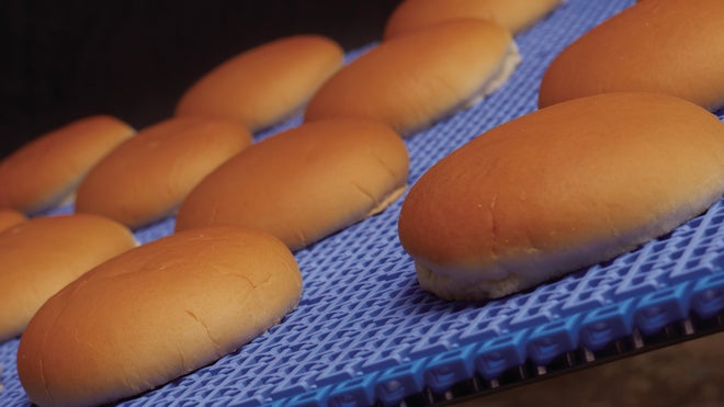 Hamburger bun tops on High Performance Friction Top belt