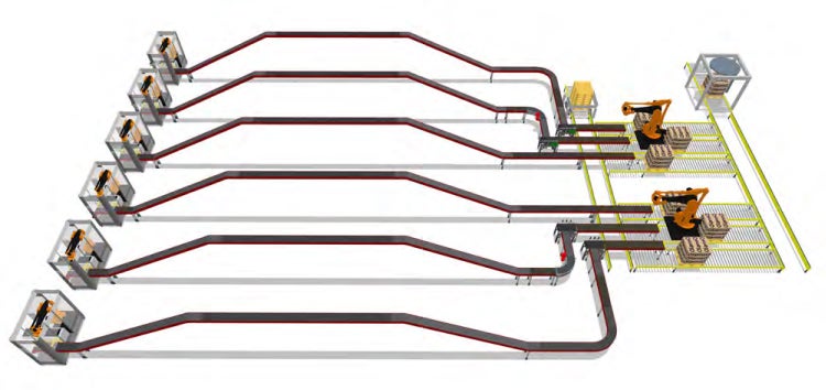 Rendu de la conception d'un entrepôt de palettisation de fin de ligne