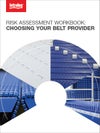 Intralox workbook cover on risk assessment and choosing the best conveyor belt provider, with modular and hygienic belts shown.