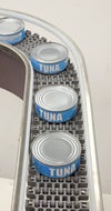 Tuna cans on Mold to Width radius conveyor belt