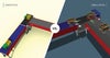 Vergleich zweier Screenshots zur Verpackungsförderung, animiert und simuliert, Text: „Animation vs. Simulation“