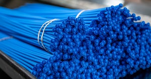 Blue Intralox rods bundled in stacks