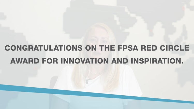 Title card: "Congratulations on the FPSA Red Circle Award for Innovation and Inspiration"