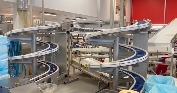 Side Drive de Intralox en SalMar con salmón en las bandas