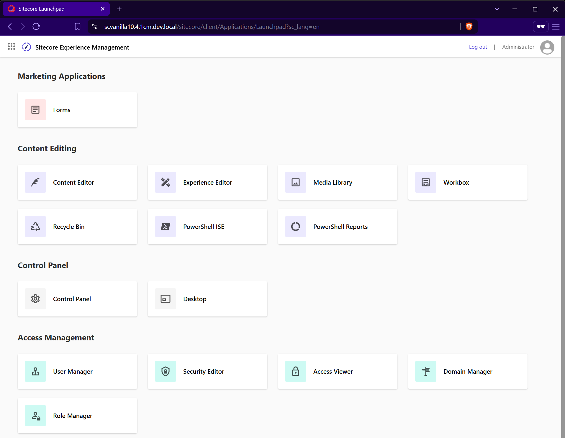 Screenshot of Sitecore XM Desktop after error is fixed