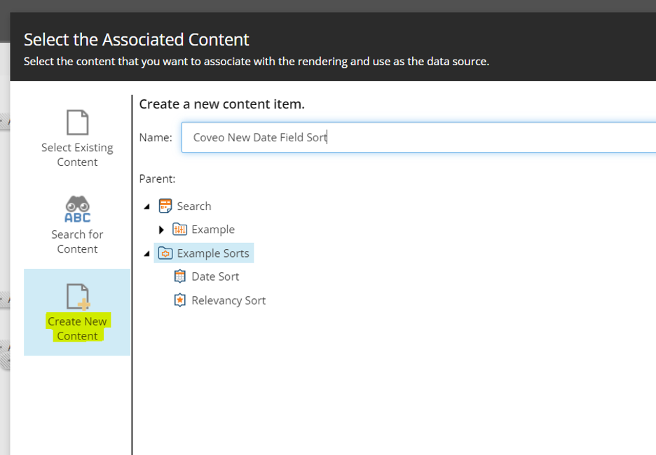 Select Create New Content and give it a relevant name based on your needs