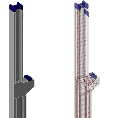 Example of calculation reinforced concrete column with corbel. The column has two parts with different sizes of I-section. Concrete Corbel calculation according to EN code in IDEA StatiCa Detail. 