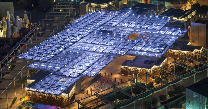 Steel canopy structure of Opportunity Pavilion