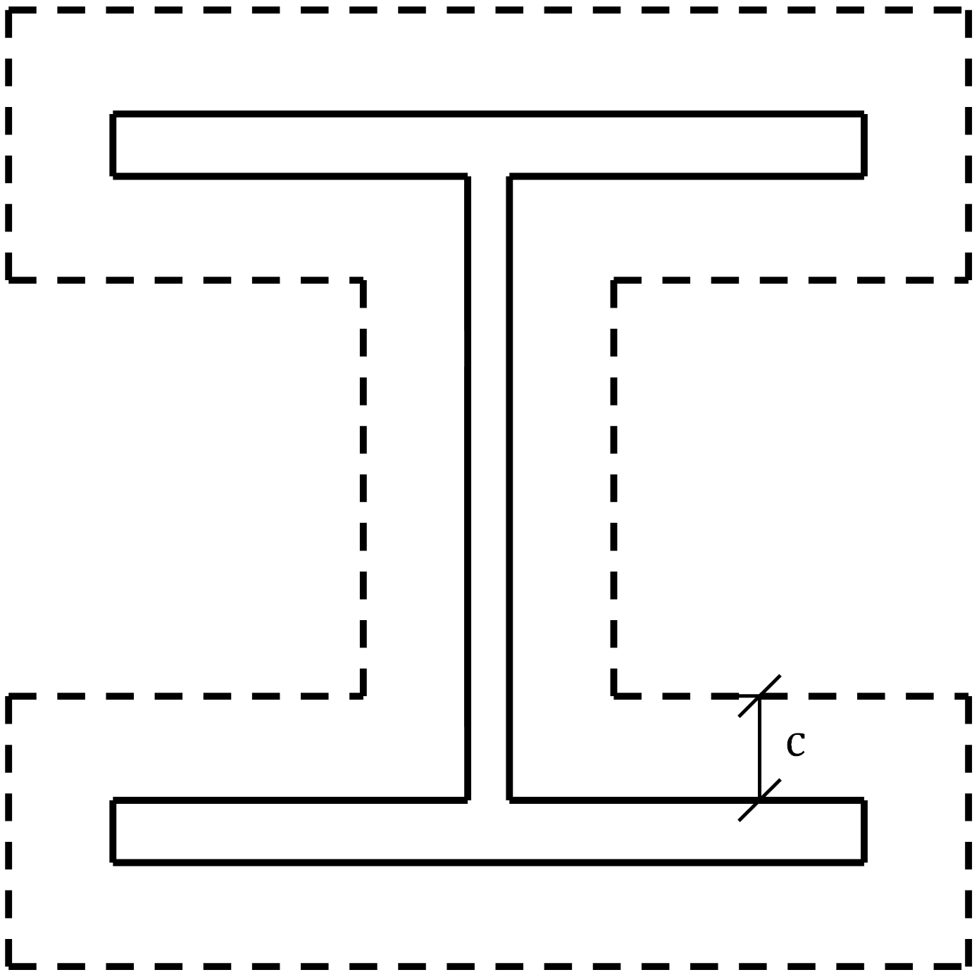 Assumed bearing area for the traditional (flexible) calculations for base plate with wide flange column