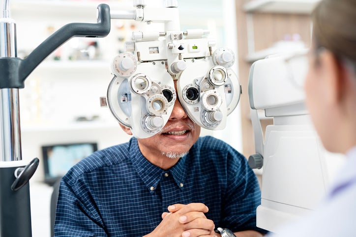 A man using his extras cover to get an optical check-up