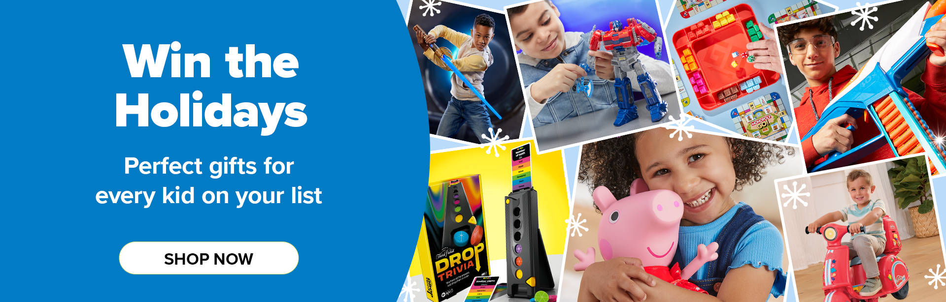 Hasbro’s Christmas collection and Festive Holiday Gifts banner