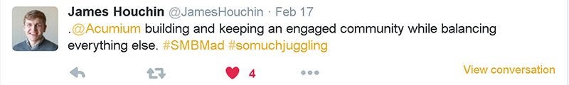 James Houchin giving his feedback to the Acumium Twitter conversation 