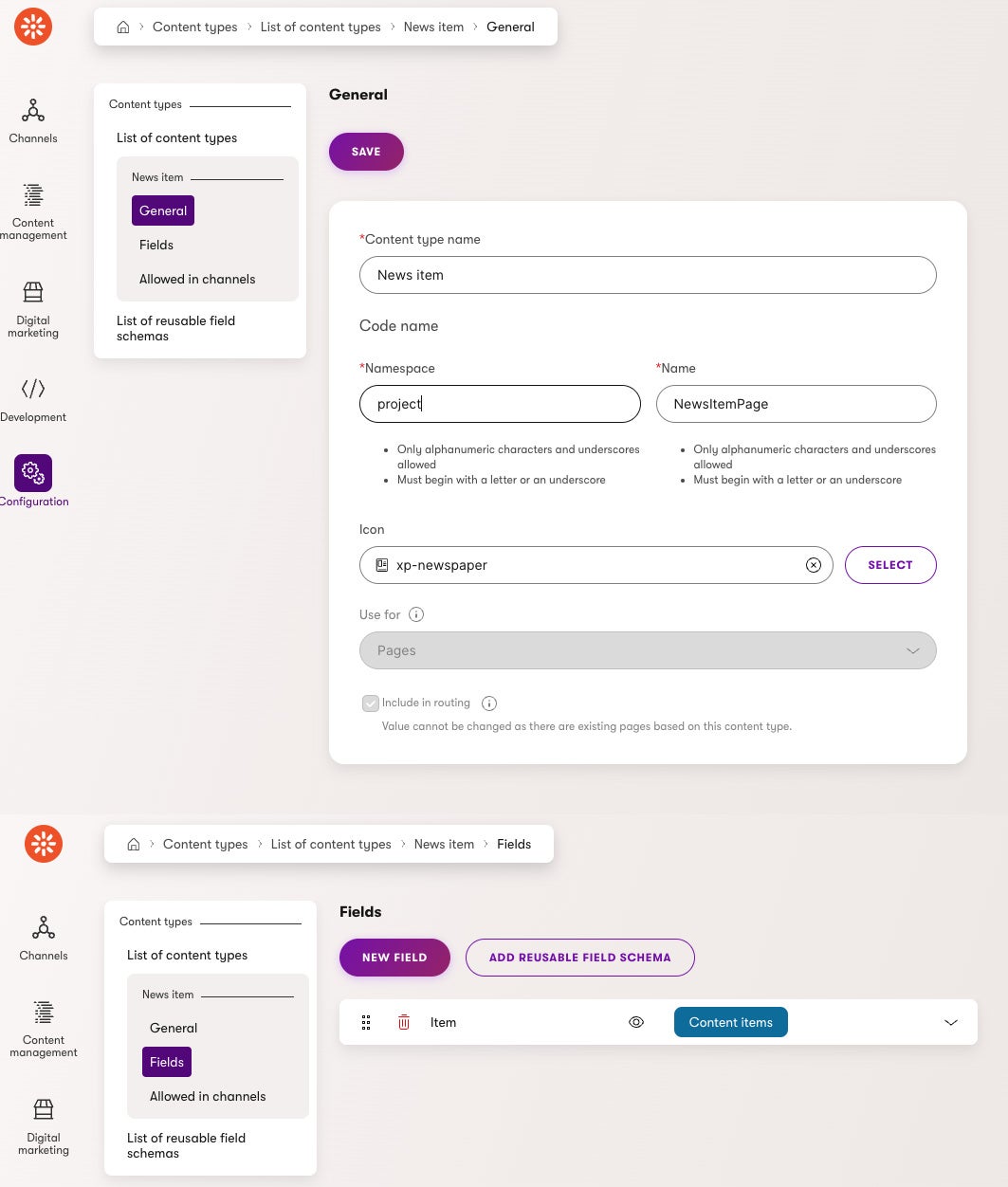 News page content type definition