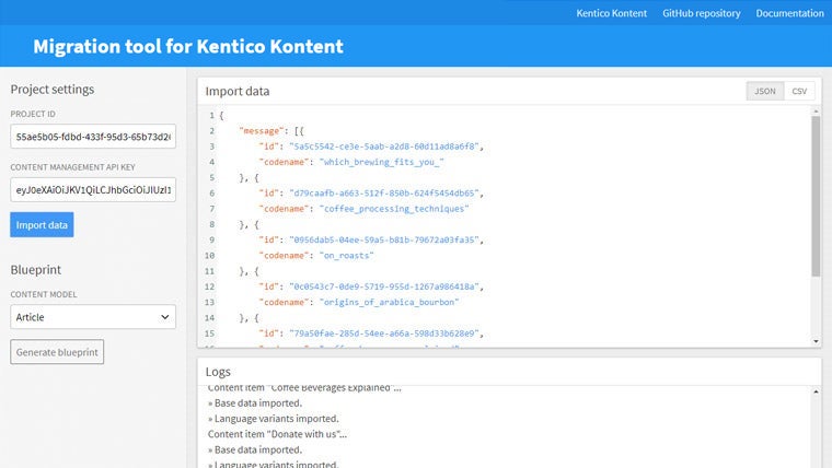Migration tool for Kontent by Kentico