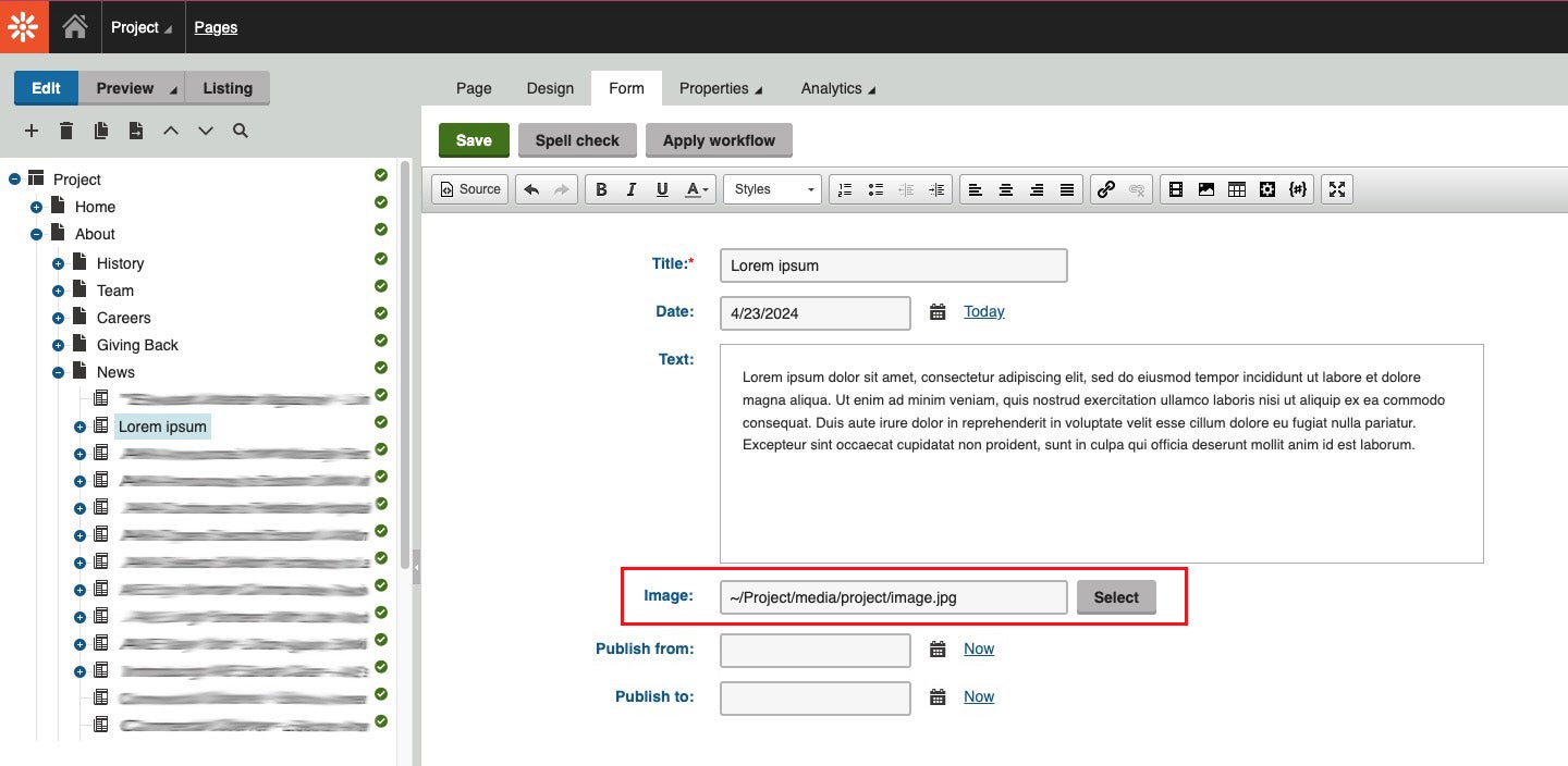 News page type in Portal engine - Image field addition