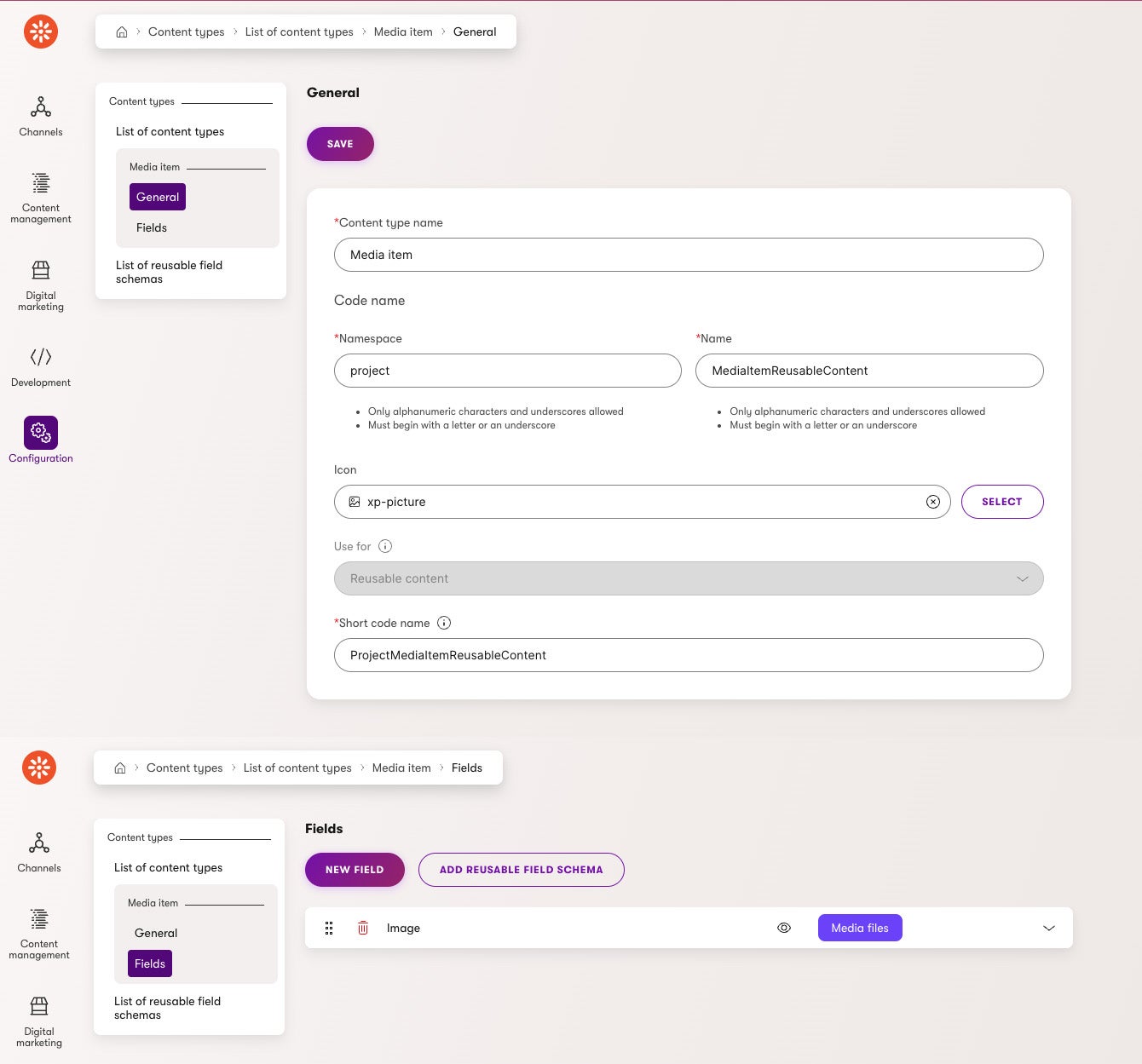 Media item reusable content item type - Image field storing Media files