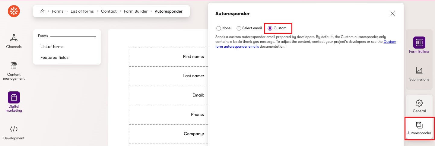 Form with a custom autoresponder setup