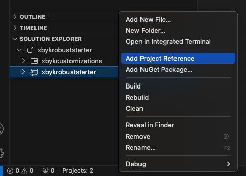 Adding a new project reference in Solution Explorer