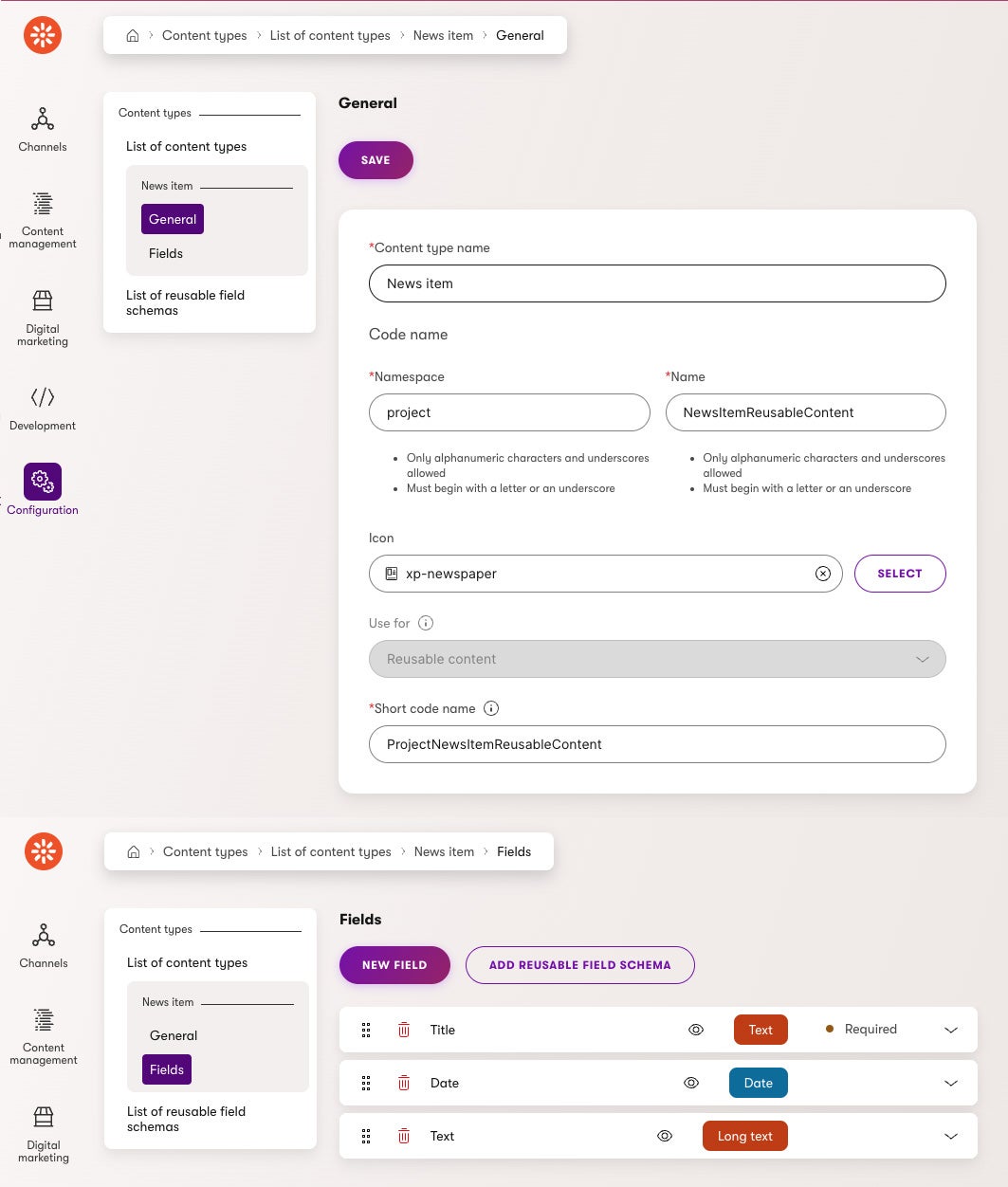 News item reusable content type definition