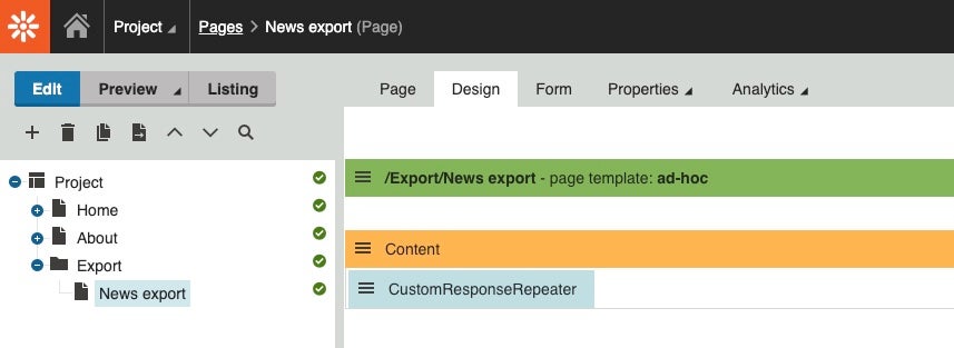 Using Custom response repeater web part in Pages application in Kentico CMS Portal Engine