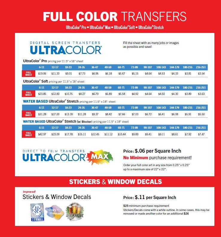 full color heat transfer pricing