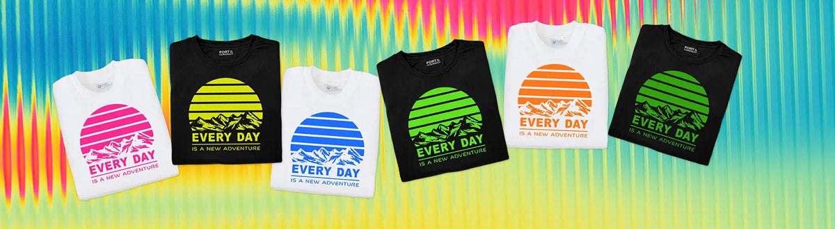 neon screen printed transfers for t-shirts and other apparel decorating