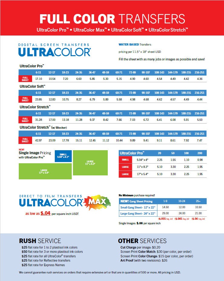 full color heat transfer pricing
