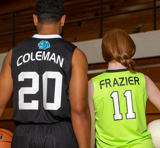 names on basketball and volleyball uniforms