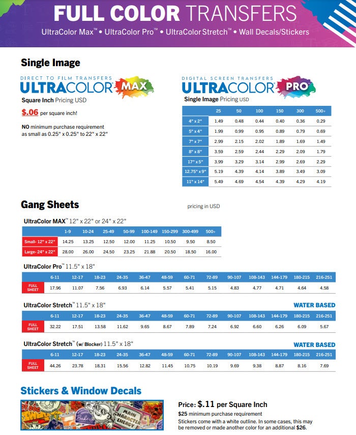 full color heat applied transfer dtf pricing