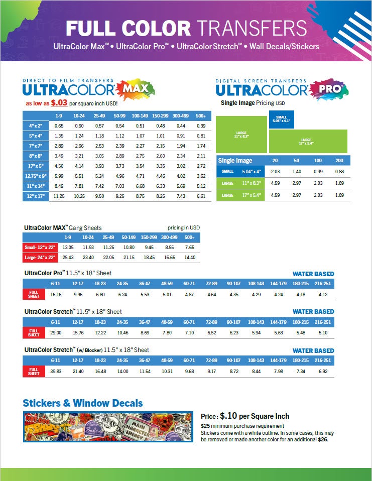 full color heat applied transfer pricing