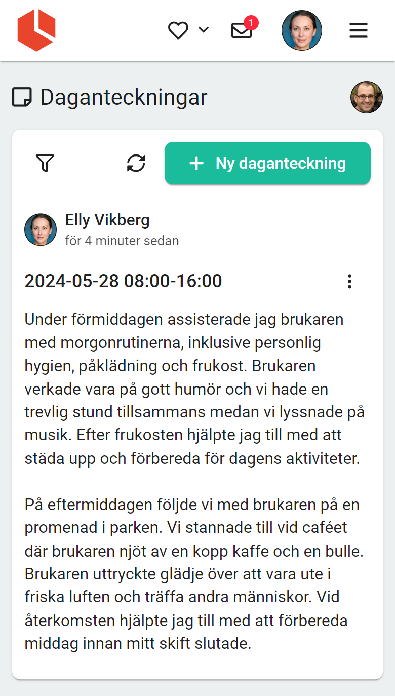 Daganteckningar från assistentens perspektiv.