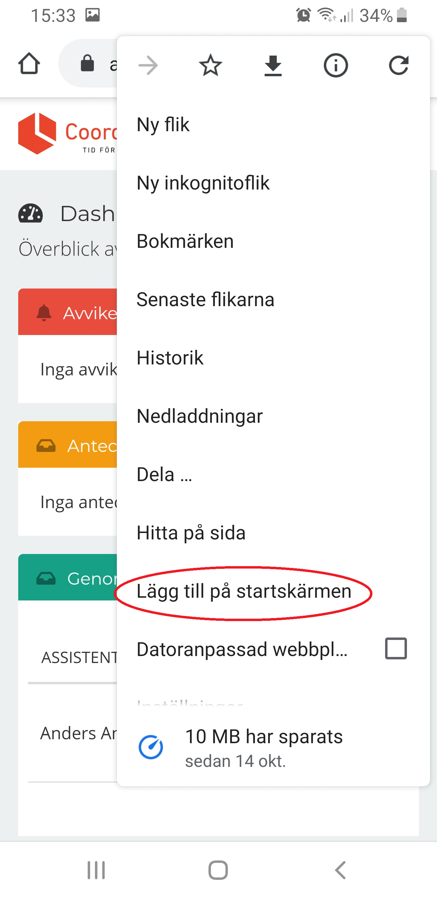 Fästa på hemskärmen - Steg 2