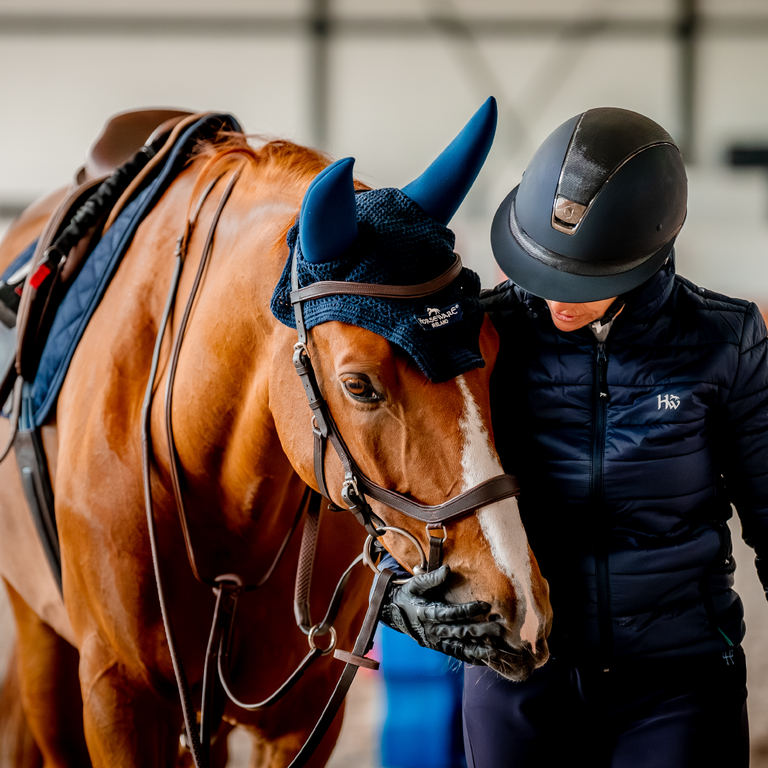 Cavalier en tenue équestre avec un cheval alezan