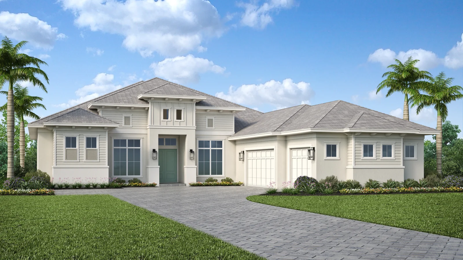 STOCK LUXURY HOMES CONSTRUCTING MARGO III MODEL WITHIN WILD BLUE AT WATERSIDE