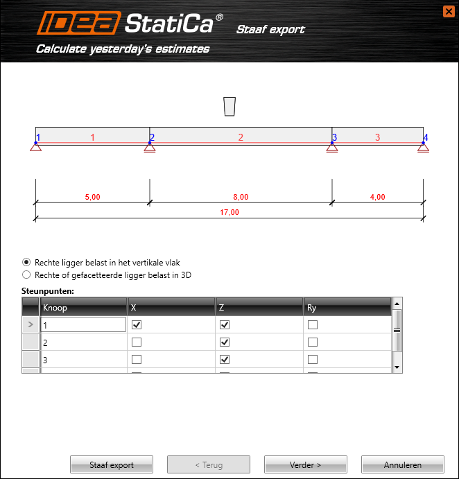 Staaf export in IDEA Beam vanuit RFEM