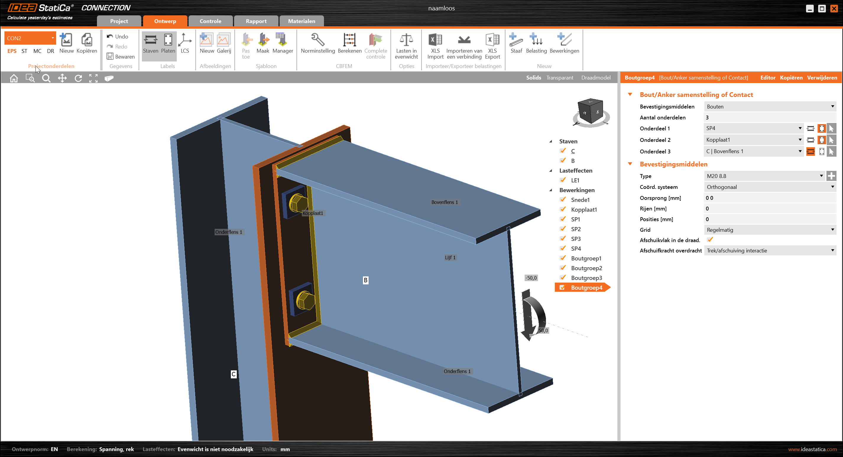 Instabiele vulplaten onder een bout in IDEA statica