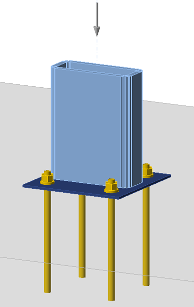 Three-dimensional view of the base plate with HSS column