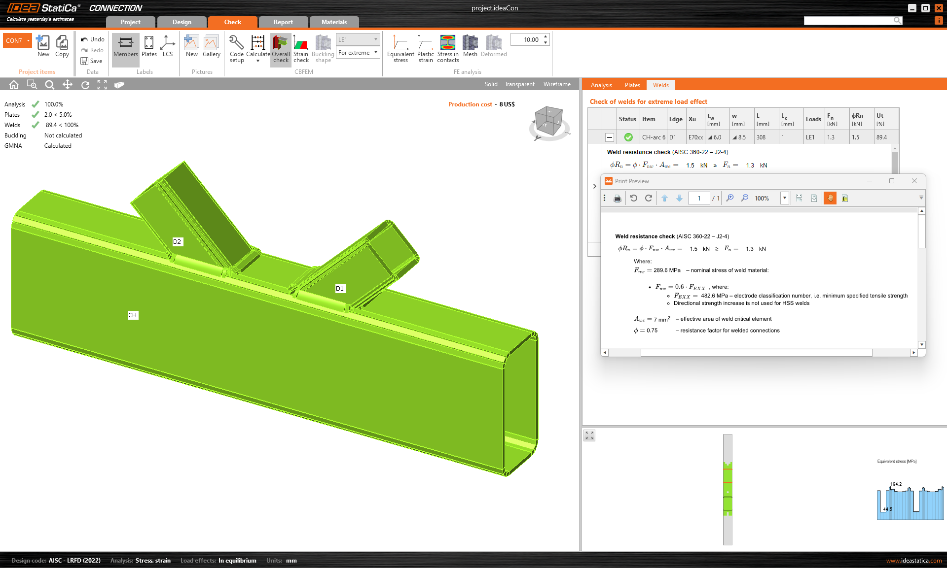 No directional strength increase for HSS (AISC)