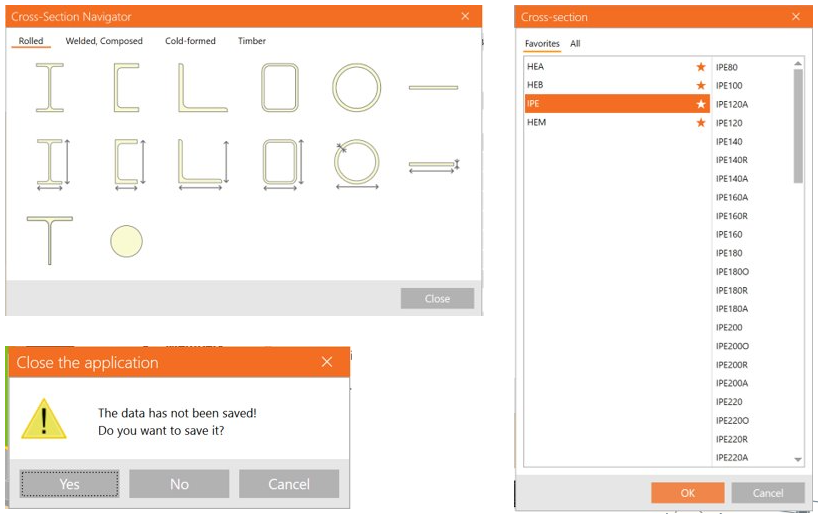 Cross-section navigator dialog
