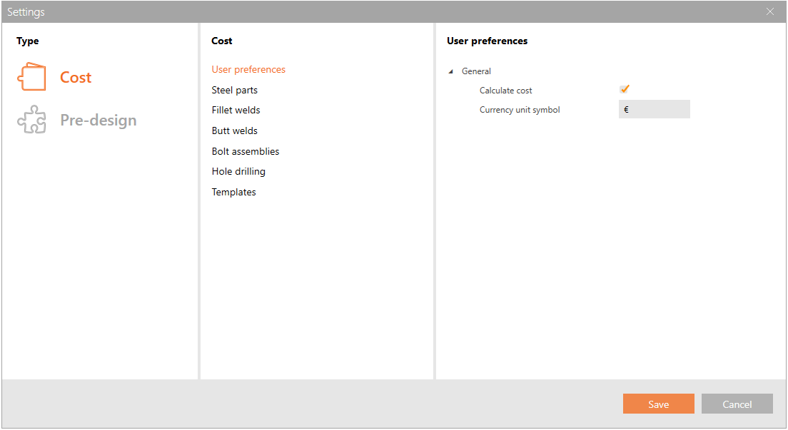 New design of cost settings