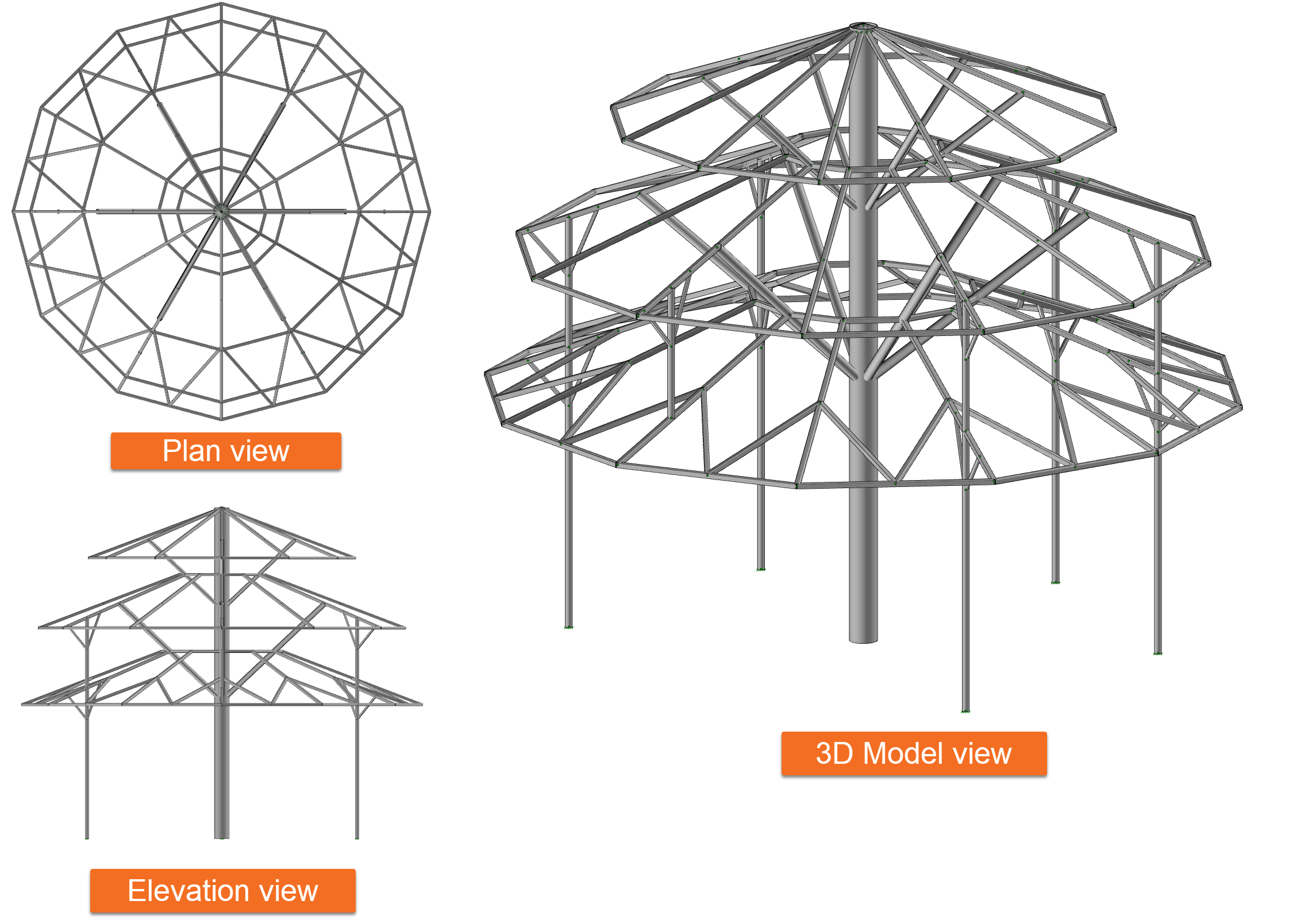 Steel frame structure - 3D Model view